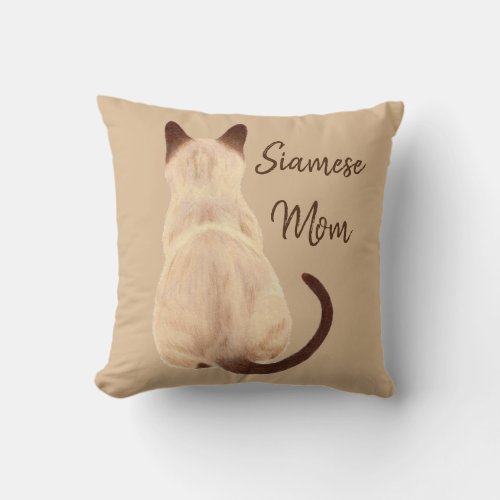 Sasha Siamese Cat Mom Kitty Looking Away Drawing Throw Pillow