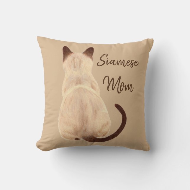 Sasha Siamese Cat Mom Kitty Looking Away Drawing Throw Pillow (Front)