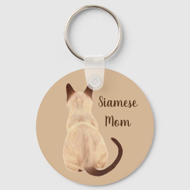 Sasha Siamese Cat Person Kitty Looking Away Art Keychain (Front)