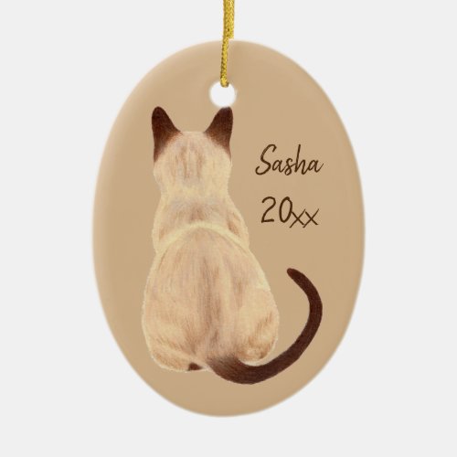Sasha Siamese Cat Sitting Back View Kitty Custom Ceramic Ornament