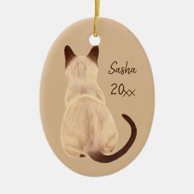 Sasha Siamese Cat Sitting Back View Kitty Custom Ceramic Ornament (Front)
