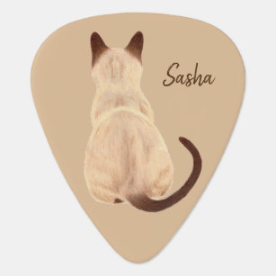 Sasha Siamese Cat Sitting Back View Kitty Custom Guitar Pick