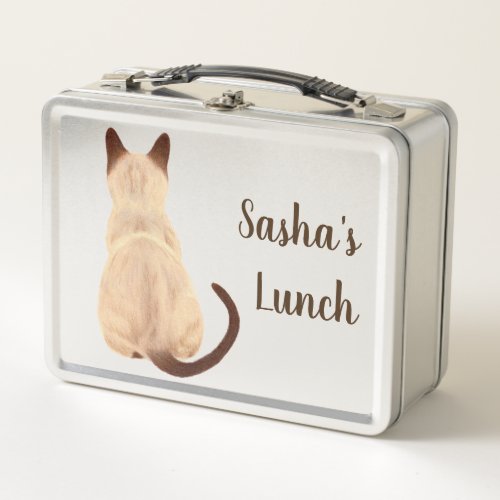 Sasha Siamese Cat Sitting Back View Kitty Custom Metal Lunch Box