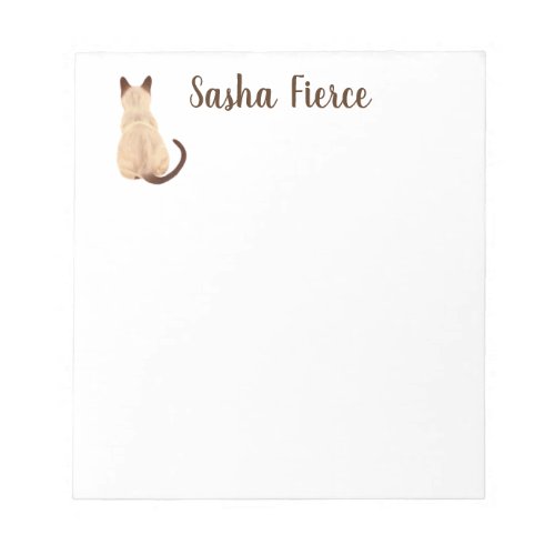 Sasha Siamese Cat Sitting Back View Kitty Custom Notepad