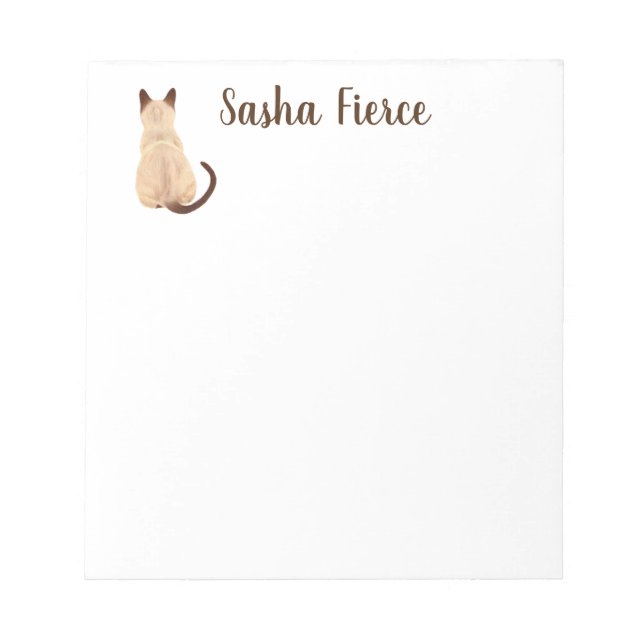 Sasha Siamese Cat Sitting Back View Kitty Custom Notepad (Front)