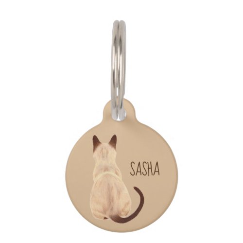 Sasha Siamese Cat Sitting Back View Kitty Custom Pet ID Tag