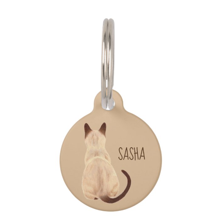 Sasha Siamese Cat Sitting Back View Kitty Custom Pet Id Tag