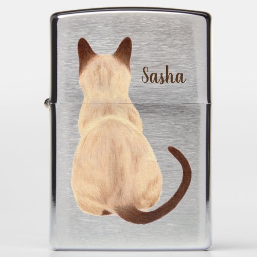 Sasha Siamese Cat Sitting Back View Kitty Custom Zippo Lighter