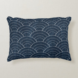 Sashiko Embroidery: Indigo Japanese Pattern. Accent Pillow