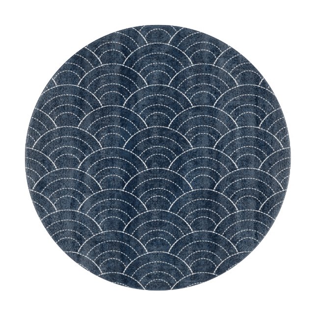 Sashiko Embroidery: Indigo Japanese Pattern. Cutting Board (Front)