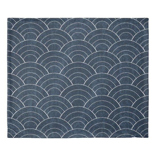 Sashiko Embroidery: Indigo Japanese Pattern. Duvet Cover (Front)
