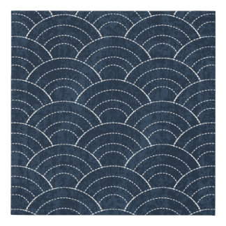 Sashiko Embroidery: Indigo Japanese Pattern. Faux Canvas Print