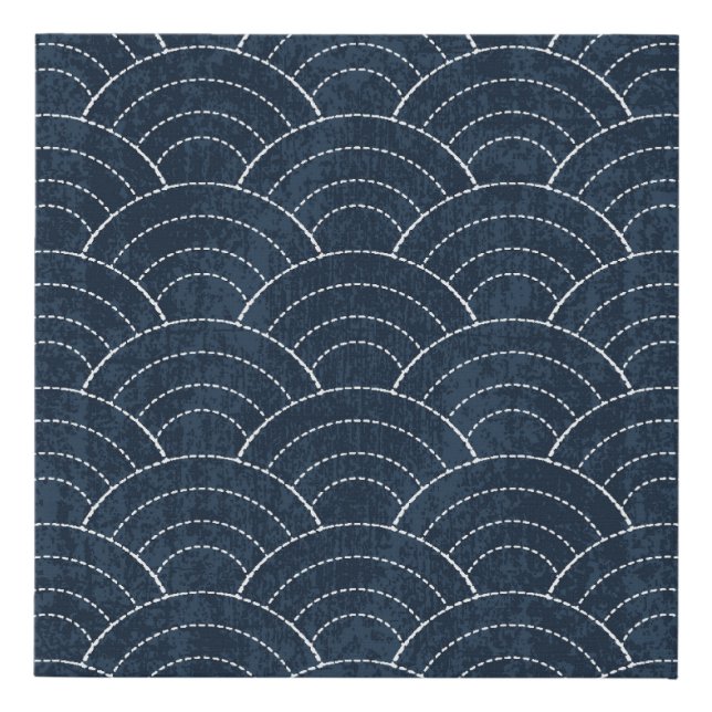 Sashiko Embroidery: Indigo Japanese Pattern. Faux Canvas Print (Front)