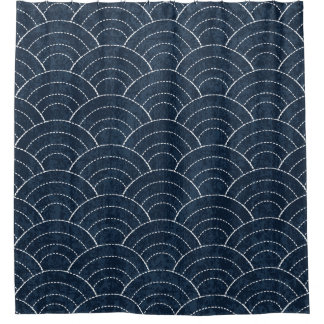 Sashiko Embroidery: Indigo Japanese Pattern. Shower Curtain