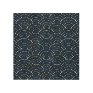 Sashiko Embroidery: Indigo Japanese Pattern. Wood Wall Art