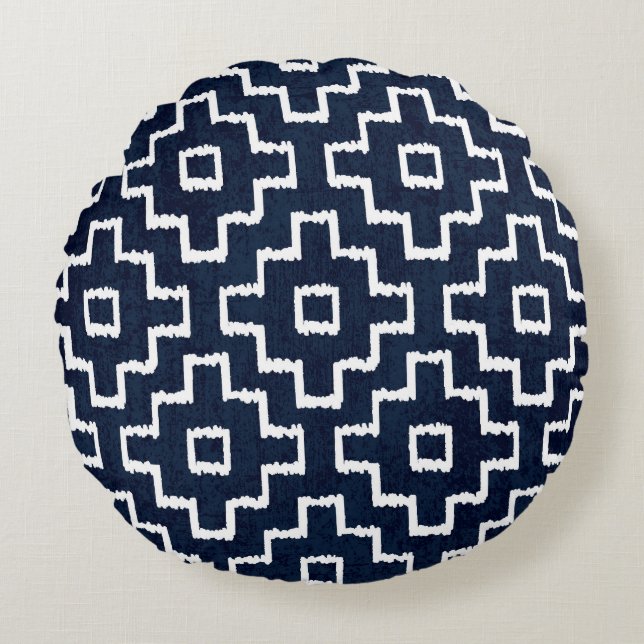 Sashiko Pattern: Traditional Japanese Embroidery Round Pillow (Front)