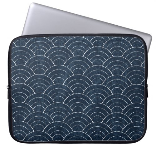 Sashiko seamless indigo dye pattern with tradition laptop sleeve