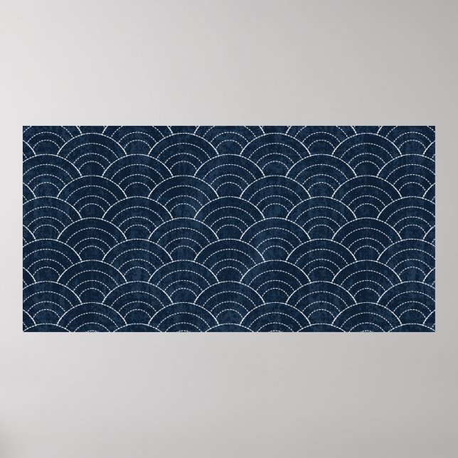 Sashiko seamless indigo dye pattern with tradition poster (Front)