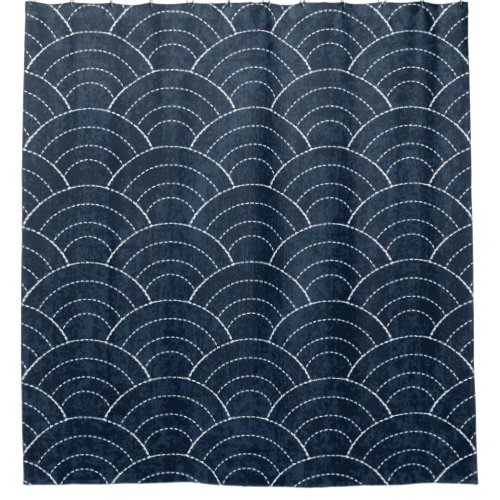 Sashiko seamless indigo dye pattern with tradition shower curtain