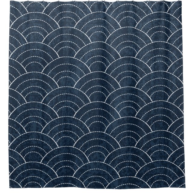 Sashiko seamless indigo dye pattern with tradition shower curtain (Front)