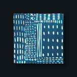 Sashiko Stitches Canvas Print<br><div class="desc">Sashiko Stitches III by Chariklia Zarris. Features lines and shapes against a contrasting blue background.</div>