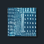 Sashiko Stitches Canvas Print<br><div class="desc">Sashiko Stitches III by Chariklia Zarris. Features lines and shapes against a contrasting blue background.</div>