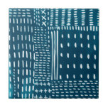 Sashiko Stitches Ceramic Tile<br><div class="desc">Sashiko Stitches III by Chariklia Zarris. Features lines and shapes against a contrasting blue background.</div>
