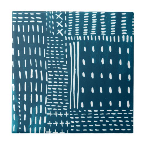 Sashiko Stitches Ceramic Tile