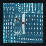 Sashiko Stitches Square Wall Clock<br><div class="desc">Sashiko Stitches III by Chariklia Zarris. Features lines and shapes against a contrasting blue background.</div>