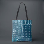 Sashiko Stitches Tote Bag<br><div class="desc">Sashiko Stitches III by Chariklia Zarris. Features lines and shapes against a contrasting blue background.</div>