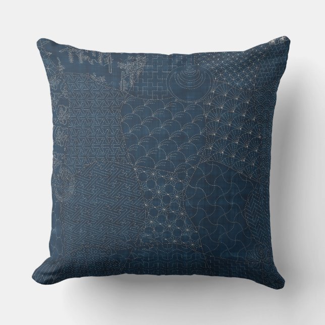 Sashiko-style embroidery Design - Throw Pillow (Front)