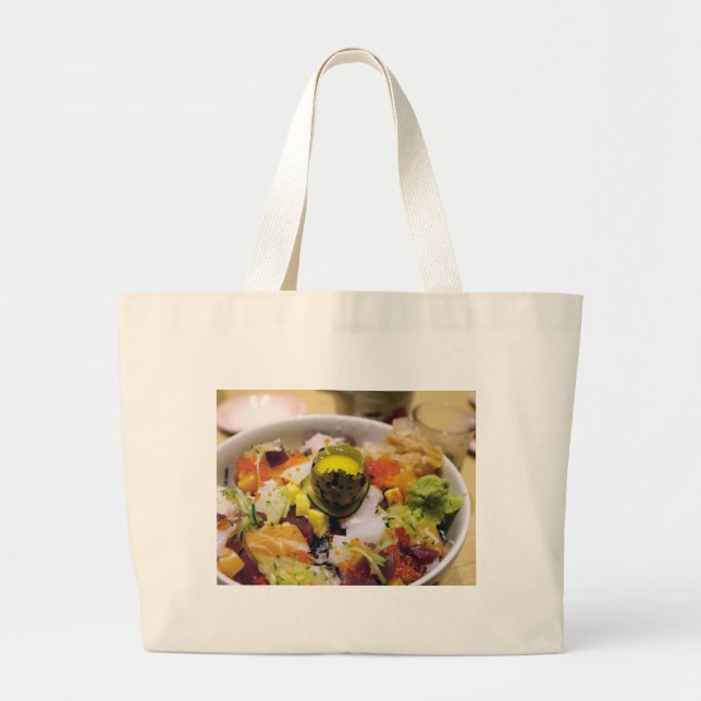 Sashimi Salmon Tuna Fish Seafood Caviar Japanese Large Tote Bag (Front)
