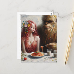 Sashquatch and His Date on Spaghetti Night Postcard
