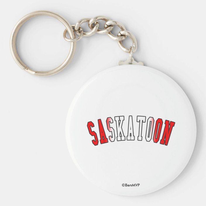 Saskatoon in Canada National Flag Colors Keychain