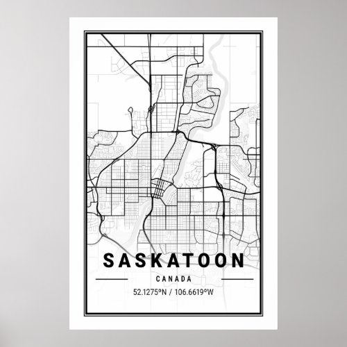 Saskatoon Saskatchewan Canada Travel City Map Poster
