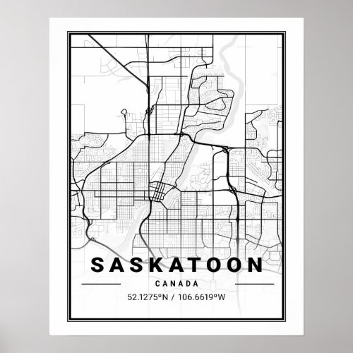 Saskatoon Saskatchewan Canada  Travel City Map Poster