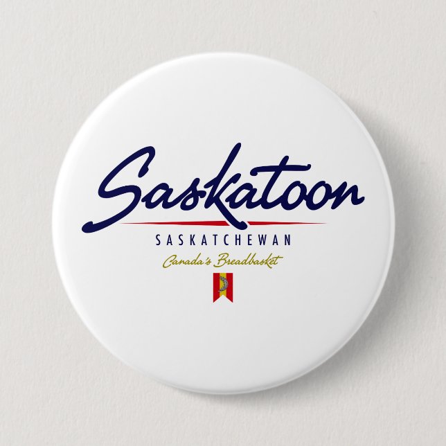 Saskatoon Script Pinback Button (Front)