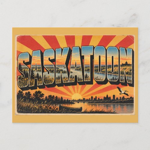 Saskatoon SK River Valley Prairie Parkland Art Postcard