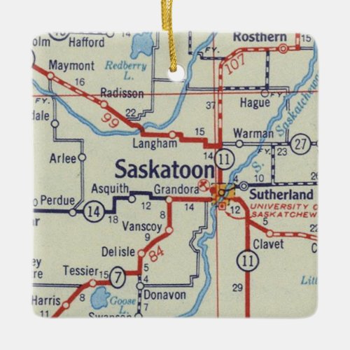 Saskatoon Vintage Map Ceramic Ornament