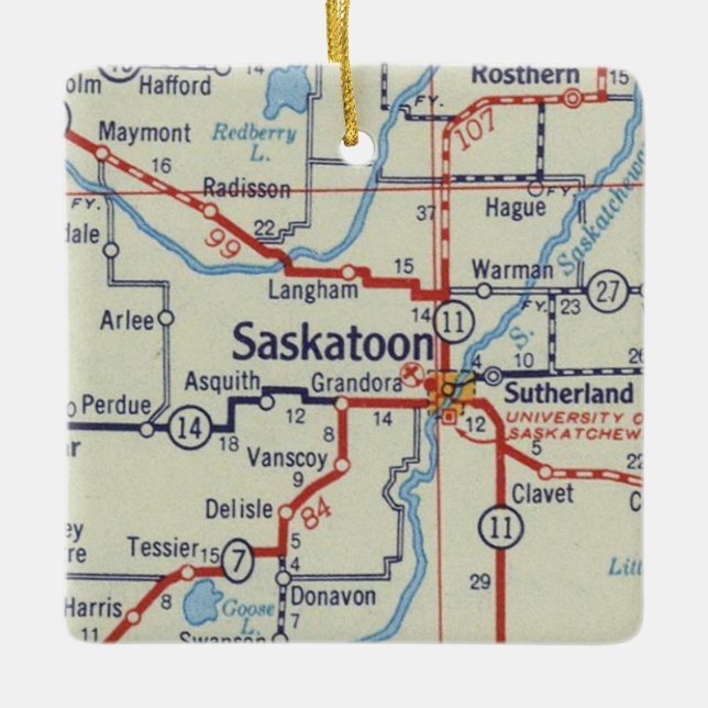 Saskatoon Vintage Map Ceramic Ornament (Front)