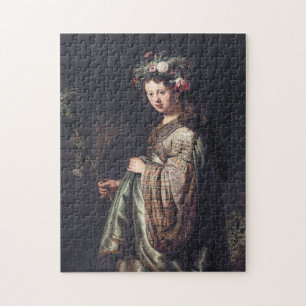 Saskia van Uylenburgh as Flora, Rembrandt, 1634 Jigsaw Puzzle