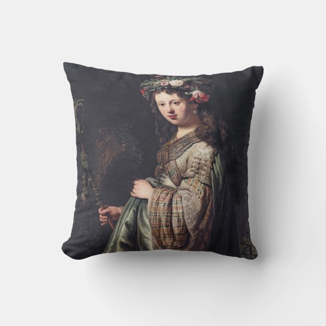 Saskia van Uylenburgh as Flora, Rembrandt, 1634 Throw Pillow (Front)