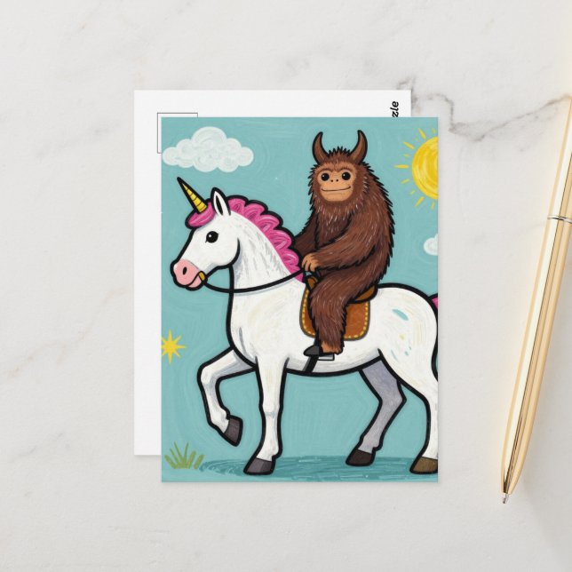 Sasquatch and a Unicorn Postcard (Front/Back In Situ)