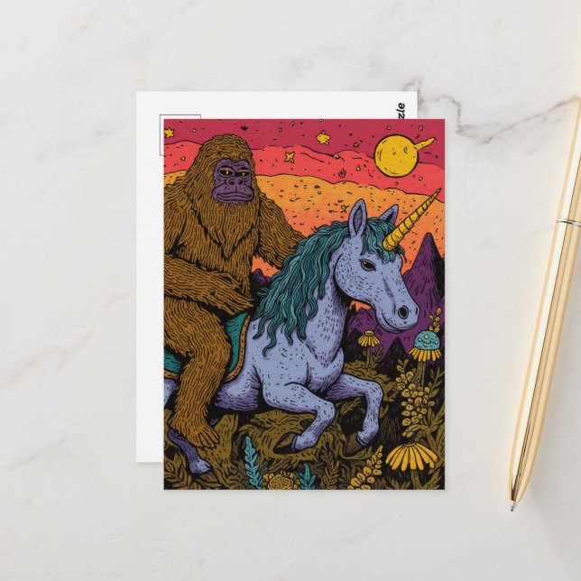 Sasquatch and a Unicorn Postcard (Front/Back In Situ)