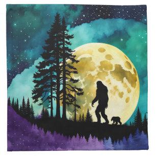 Sasquatch and Bear on the mountain Cloth Napkin