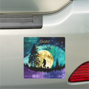 Sasquatch and Bear on the mountain Goin Squatchin Car Magnet
