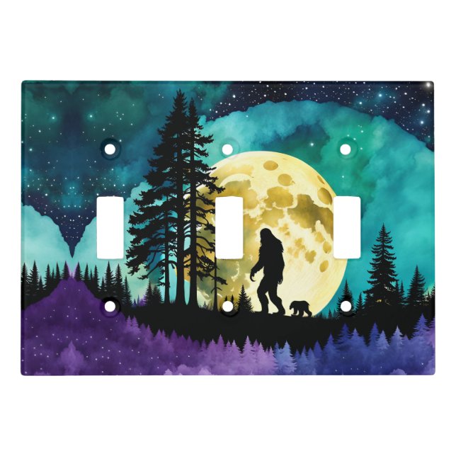 Sasquatch and Bear on the mountain Light Switch Cover (Front)