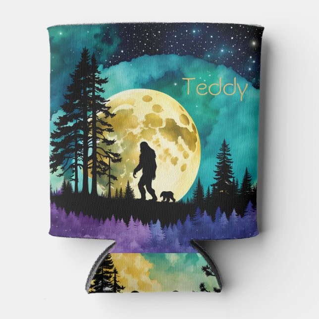 Sasquatch and Bear on the mountain *personalize* Can Cooler (Front)