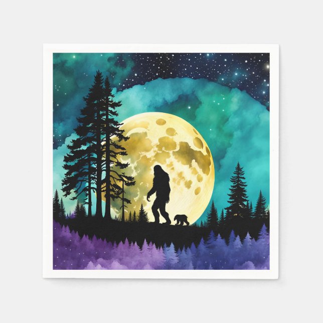 Sasquatch and Bear on the mountain *personalize* Napkins (Front)