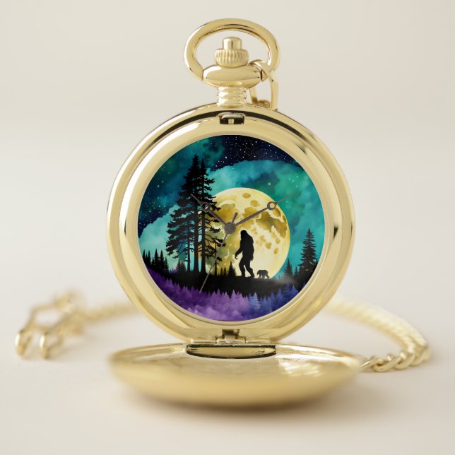 Sasquatch and Bear on the mountain Pocket Watch (Inside)